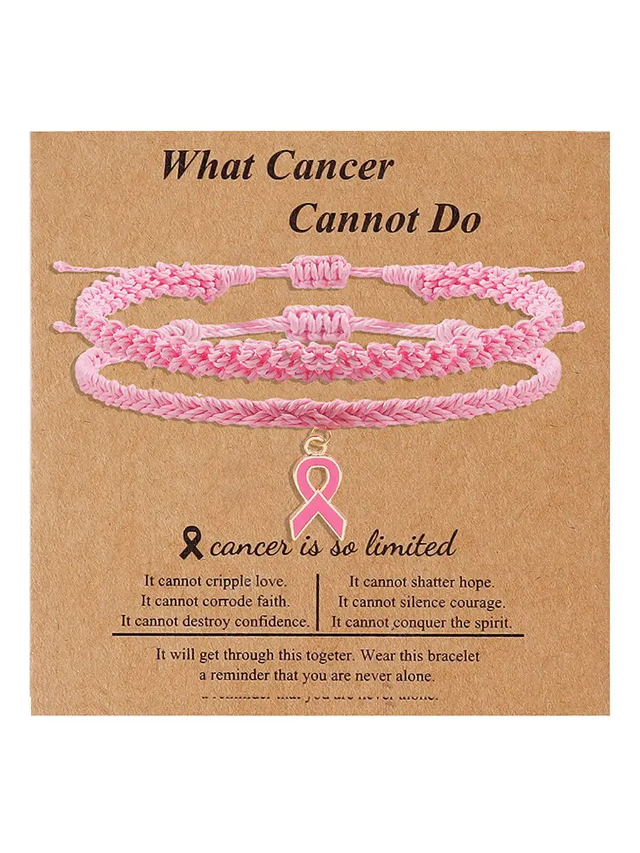 Handwoven Pink Ribbon Pendant Multi-layer Bracelet