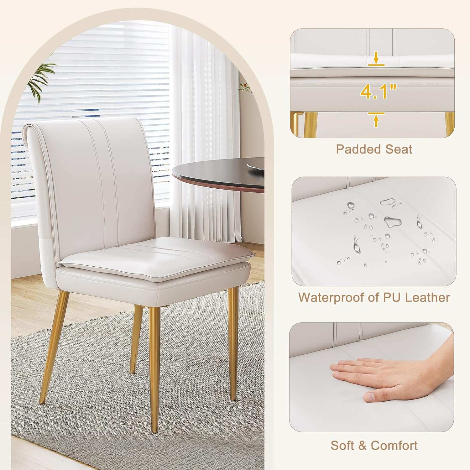 VECELO Upholstered PU Dining Chairs Set of 2