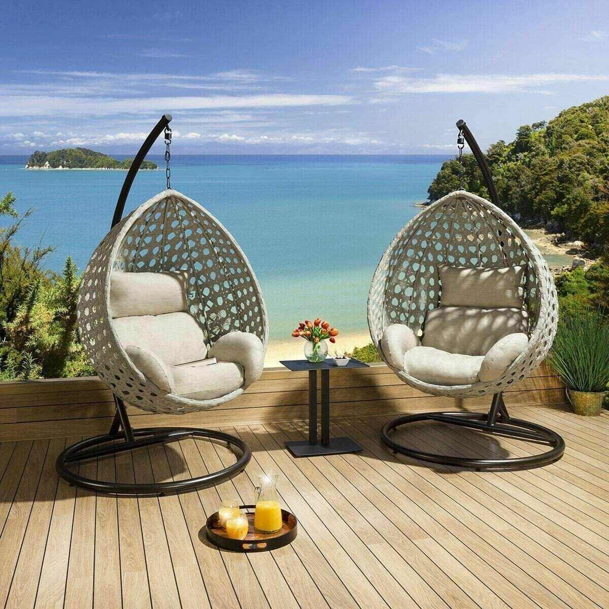 Luxury Extra Large Hanging Pod Chairs Grey Rope Table