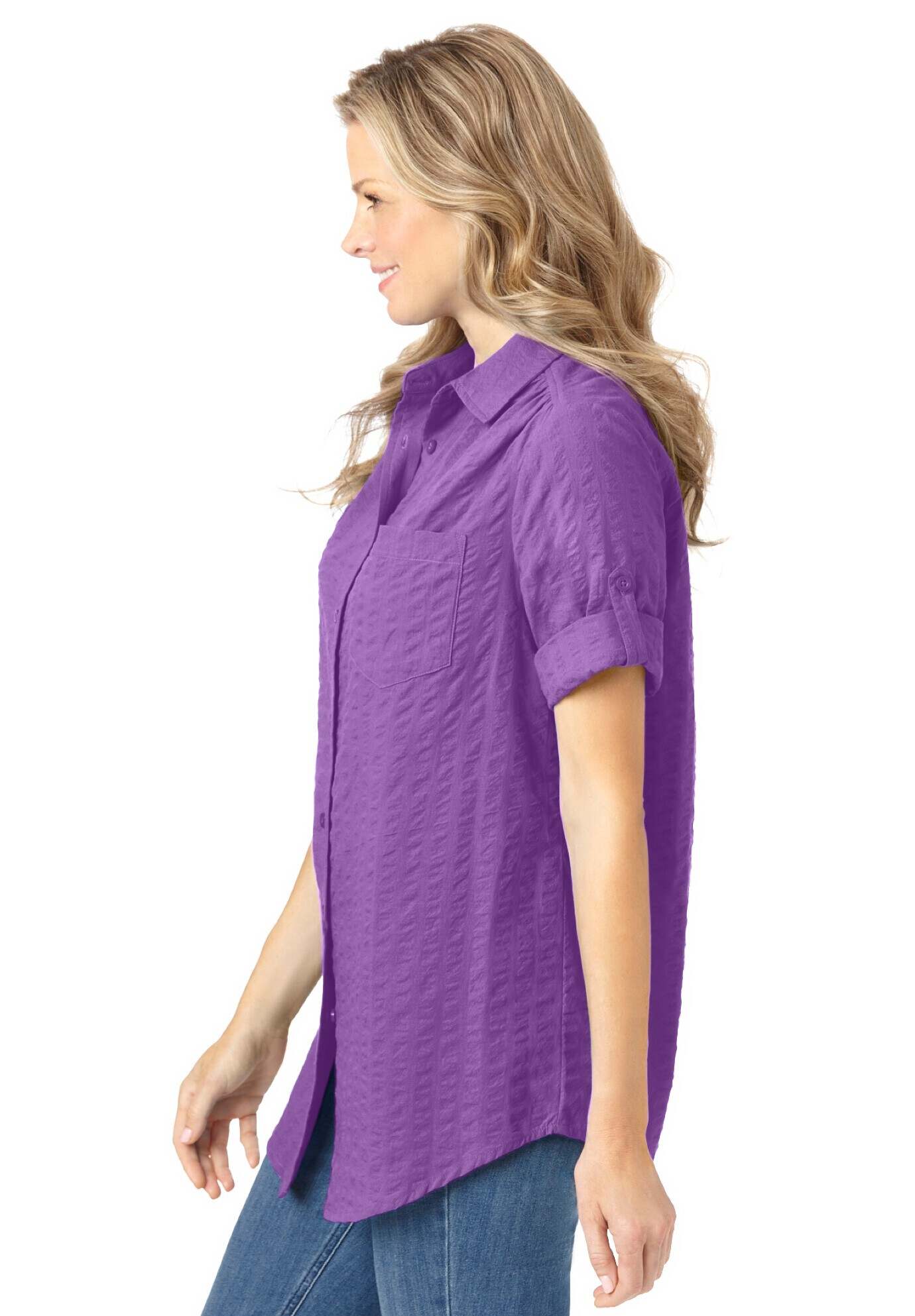 Short-Sleeve Button Down Seersucker Shirt