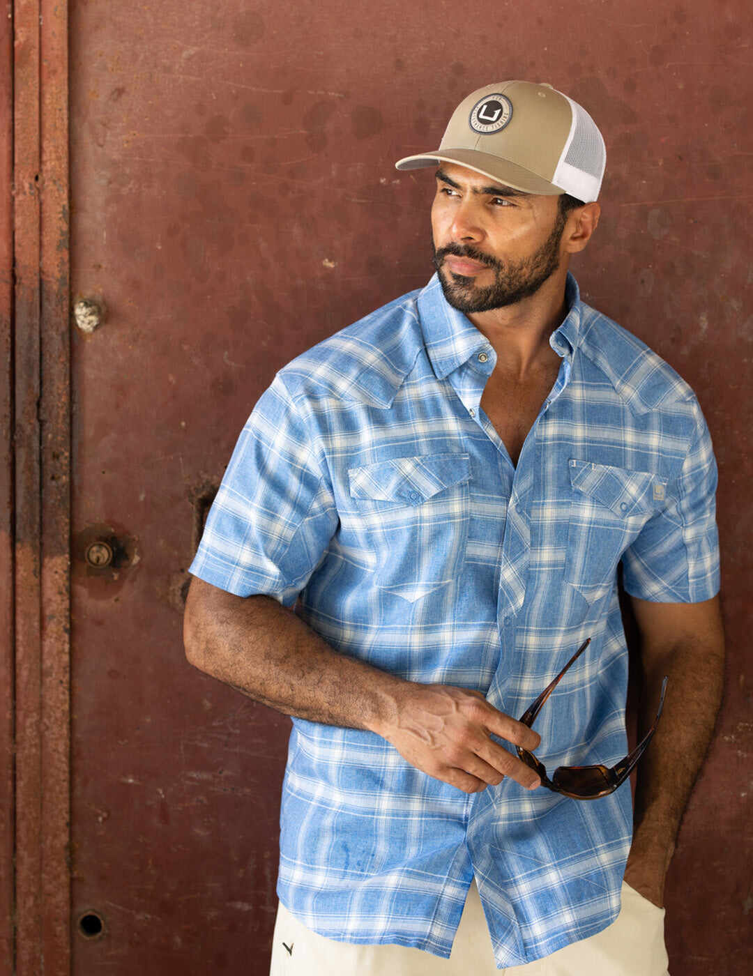 Diamond Back Plaid Short Sleeve Button-Down