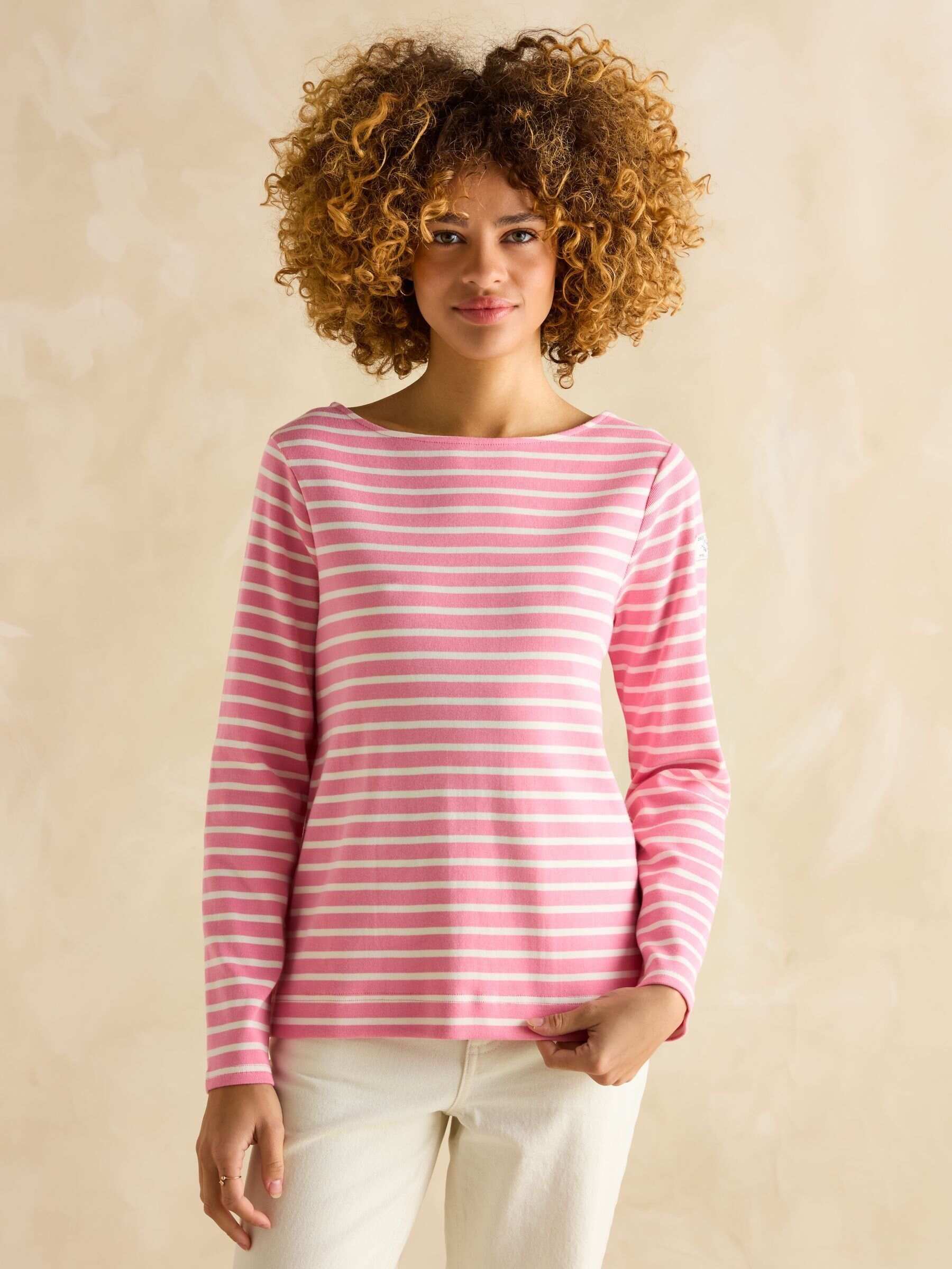 Harbour Pink/White Boat Neck 100% Cotton Breton Top