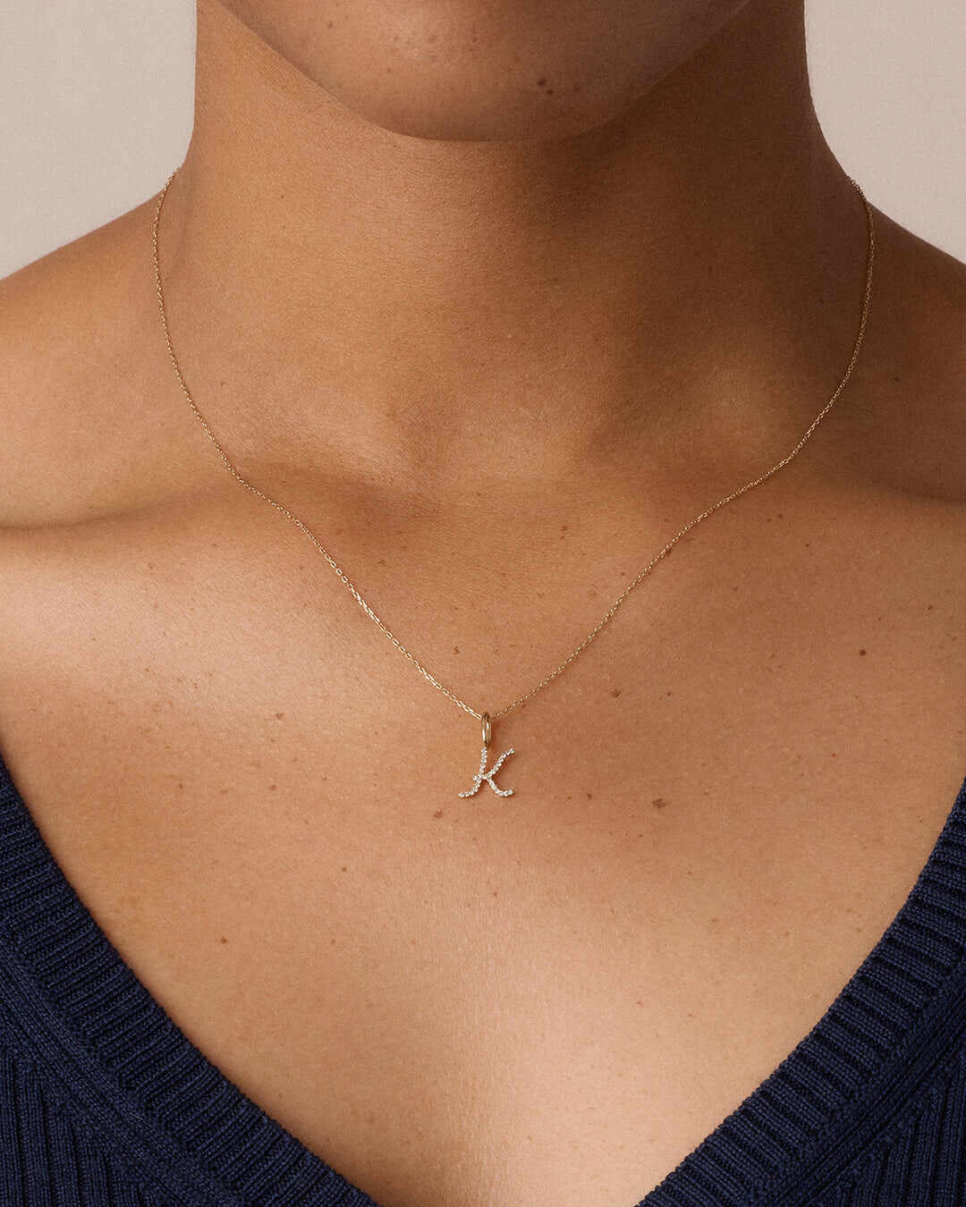 Diamond Script Alphabet Charm Necklace