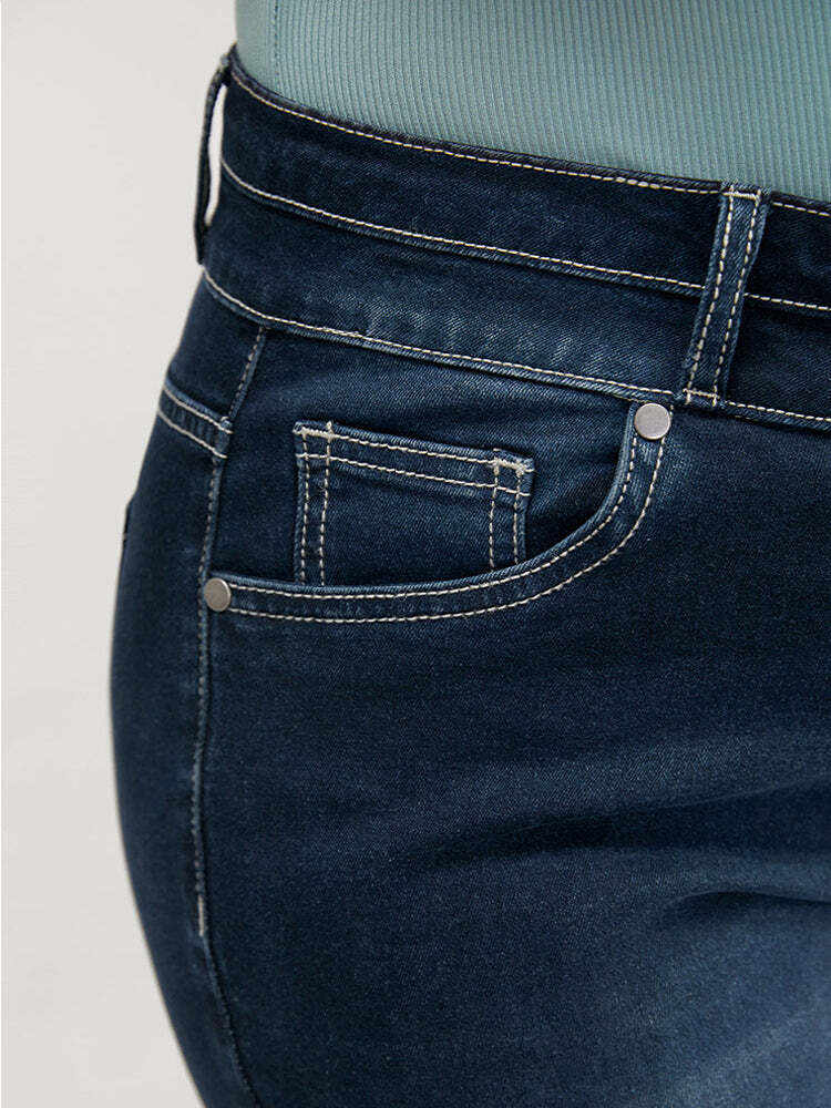 Very Stretchy High Rise Dark Wash Contrast Stitching  Jeans