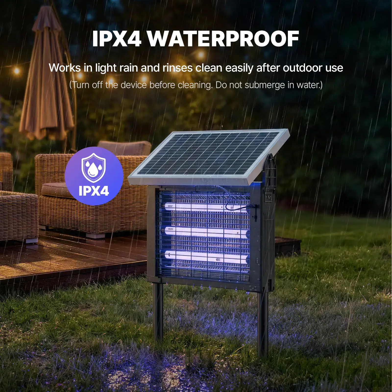 3500V Solar Bug Zapper, High Power Cordless Mosquito Zapper with Smart Light Sensor, Dual Solar & USB Rechargeable Insect Killer for Patio, Garden, Backyard, Outdoor Use