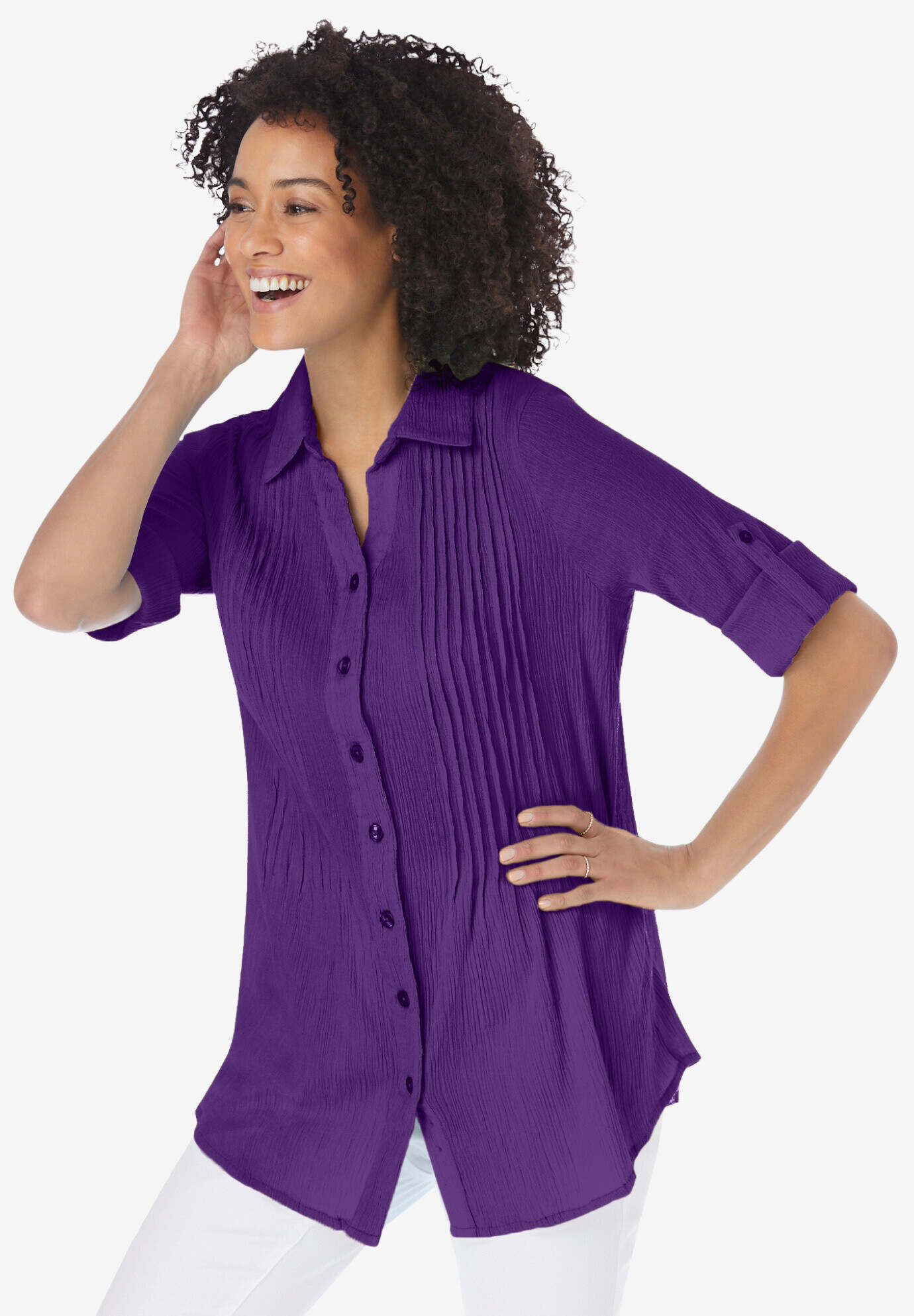 Pintucked Button Down Gauze Shirt