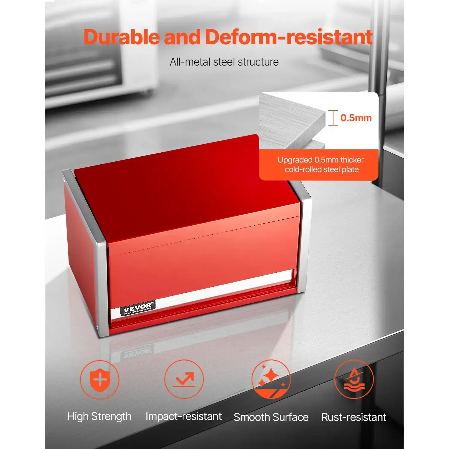 8.6 Inch Portable Metal Tool Box with 3 Drawers, Heavy Duty Steel Small Tool Chest with EVA Liners & PP Feet Pads, Ball Bearing Slides & Powder Coated Finish