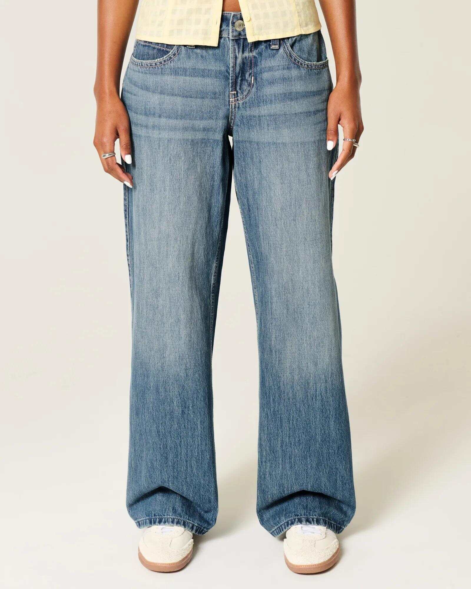 Low-Rise Dark Wash Baggy Jeans